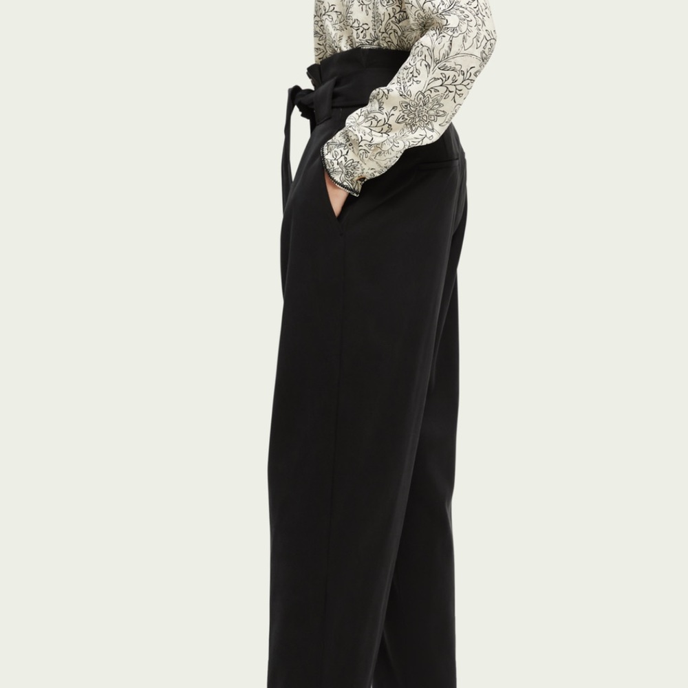 Black corduroy daisy high rise straight leg paper bag trouser